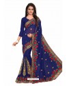 Dark Blue Designer Heavy Embroidered Party Wear Georgette Sari