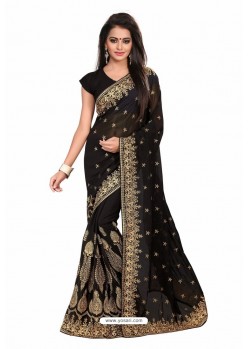 Black Designer Heavy Embroidered Party Wear Georgette Sari