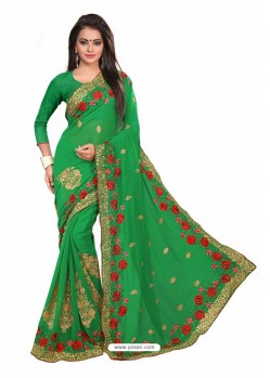 Forest Green Designer Heavy Embroidered Party Wear Georgette Sari