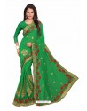 Forest Green Designer Heavy Embroidered Party Wear Georgette Sari