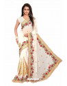 Off White Designer Heavy Embroidered Party Wear Georgette Sari