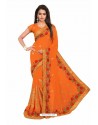 Orange Designer Heavy Embroidered Party Wear Georgette Sari