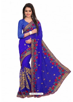 Royal Blue Designer Heavy Embroidered Party Wear Georgette Sari