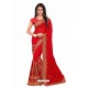 Red Designer Heavy Embroidered Party Wear Georgette Sari