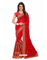 Red Designer Heavy Embroidered Party Wear Georgette Sari