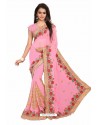 Pink Designer Heavy Embroidered Party Wear Georgette Sari