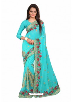 Firozi Designer Heavy Embroidered Party Wear Georgette Sari