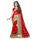 Red Designer Heavy Embroidered Party Wear Georgette Sari