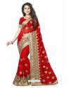 Red Designer Heavy Embroidered Party Wear Georgette Sari