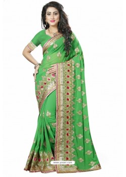 Green Designer Heavy Embroidered Party Wear Georgette Sari