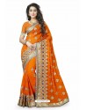 Orange Designer Heavy Embroidered Party Wear Georgette Sari