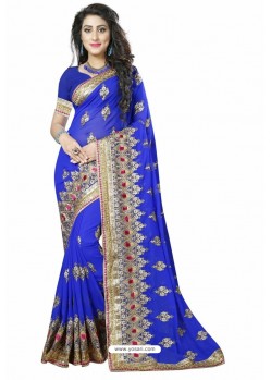 Royal Blue Designer Heavy Embroidered Party Wear Georgette Sari