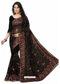 Black Designer Heavy Embroidered Party Wear Georgette Sari