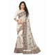 Off White Designer Heavy Embroidered Party Wear Georgette Sari