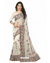 Off White Designer Heavy Embroidered Party Wear Georgette Sari