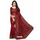 Maroon Designer Heavy Embroidered Party Wear Georgette Sari