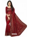 Maroon Designer Heavy Embroidered Party Wear Georgette Sari