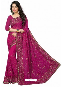 Medium Violet Designer Heavy Embroidered Party Wear Georgette Sari