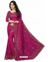 Medium Violet Designer Heavy Embroidered Party Wear Georgette Sari