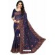 Navy Blue Designer Heavy Embroidered Party Wear Georgette Sari