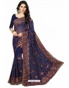 Navy Blue Designer Heavy Embroidered Party Wear Georgette Sari