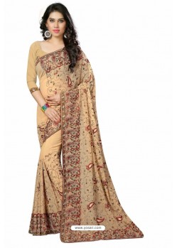 Cream Designer Heavy Embroidered Party Wear Georgette Sari