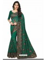 Dark Green Designer Heavy Embroidered Party Wear Georgette Sari