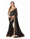 Black Designer Heavy Embroidered Party Wear Georgette Sari