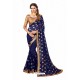 Navy Blue Designer Heavy Embroidered Party Wear Georgette Sari