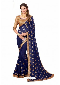 Navy Blue Designer Heavy Embroidered Party Wear Georgette Sari