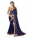 Navy Blue Designer Heavy Embroidered Party Wear Georgette Sari