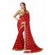 Red Designer Heavy Embroidered Party Wear Georgette Sari