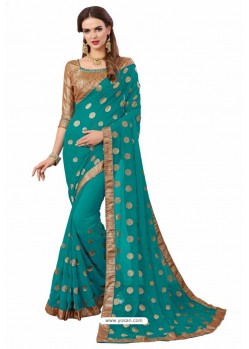 Blue Designer Heavy Embroidered Party Wear Georgette Sari