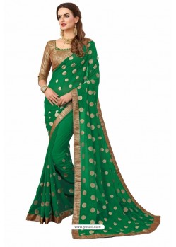 Forest Green Designer Heavy Embroidered Party Wear Georgette Sari