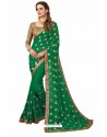 Forest Green Designer Heavy Embroidered Party Wear Georgette Sari