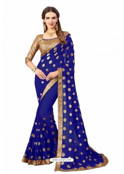 Royal Blue Designer Heavy Embroidered Party Wear Georgette Sari