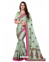 Grayish Green Designer Heavy Embroidered Party Wear Art Silk Sari