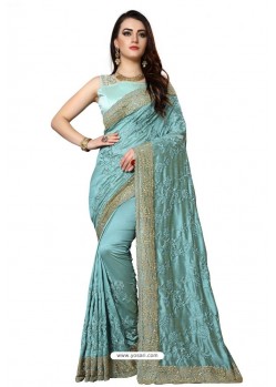 Blue Designer Heavy Embroidered Party Wear Art Silk Sari