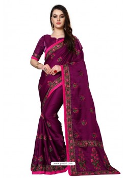 Deep Wine Designer Heavy Embroidered Party Wear Art Silk Sari