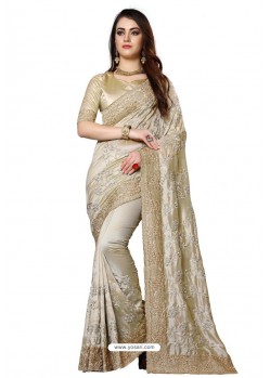 Silver Designer Heavy Embroidered Party Wear Art Silk Sari