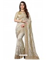 Silver Designer Heavy Embroidered Party Wear Art Silk Sari