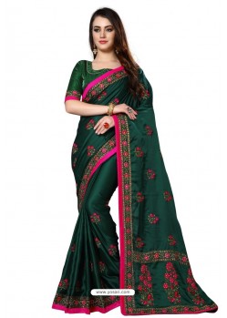 Dark Green Designer Heavy Embroidered Party Wear Art Silk Sari