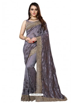 Grey Designer Heavy Embroidered Party Wear Art Silk Sari