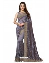 Grey Designer Heavy Embroidered Party Wear Art Silk Sari