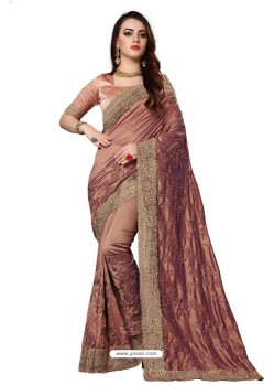 Old Rose Designer Heavy Embroidered Party Wear Art Silk Sari