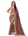 Old Rose Designer Heavy Embroidered Party Wear Art Silk Sari