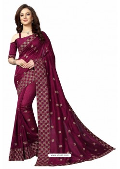 Rose Red Designer Heavy Embroidered Party Wear Art Silk Sari