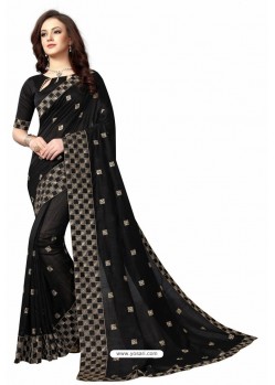 Black Designer Heavy Embroidered Party Wear Art Silk Sari