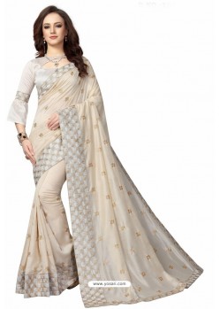 Off White Designer Heavy Embroidered Party Wear Art Silk Sari