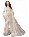 Off White Designer Heavy Embroidered Party Wear Art Silk Sari